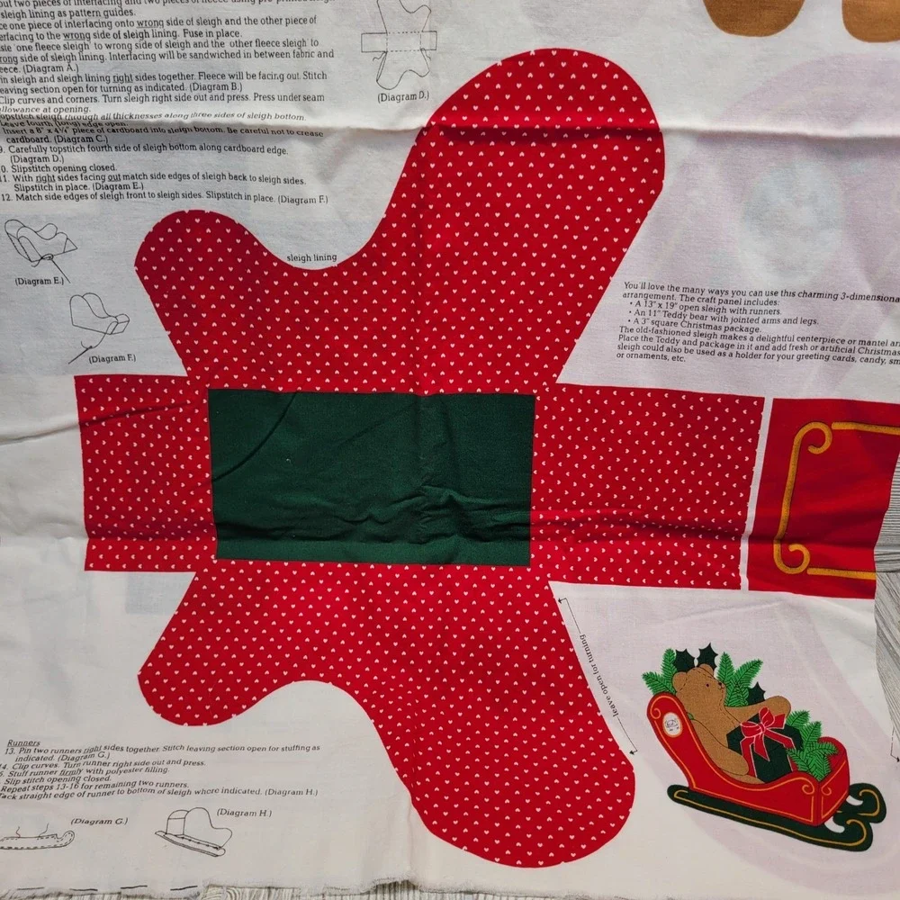 Cranston Christmas Teddy‎ Bear Old Fashioned Sleigh Fabric Panel Cut Sew Stuff